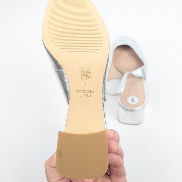 Stuart Weitzman Milla Silver Block Heel Slingback Pumps Size 7 - Picture 7 of 9